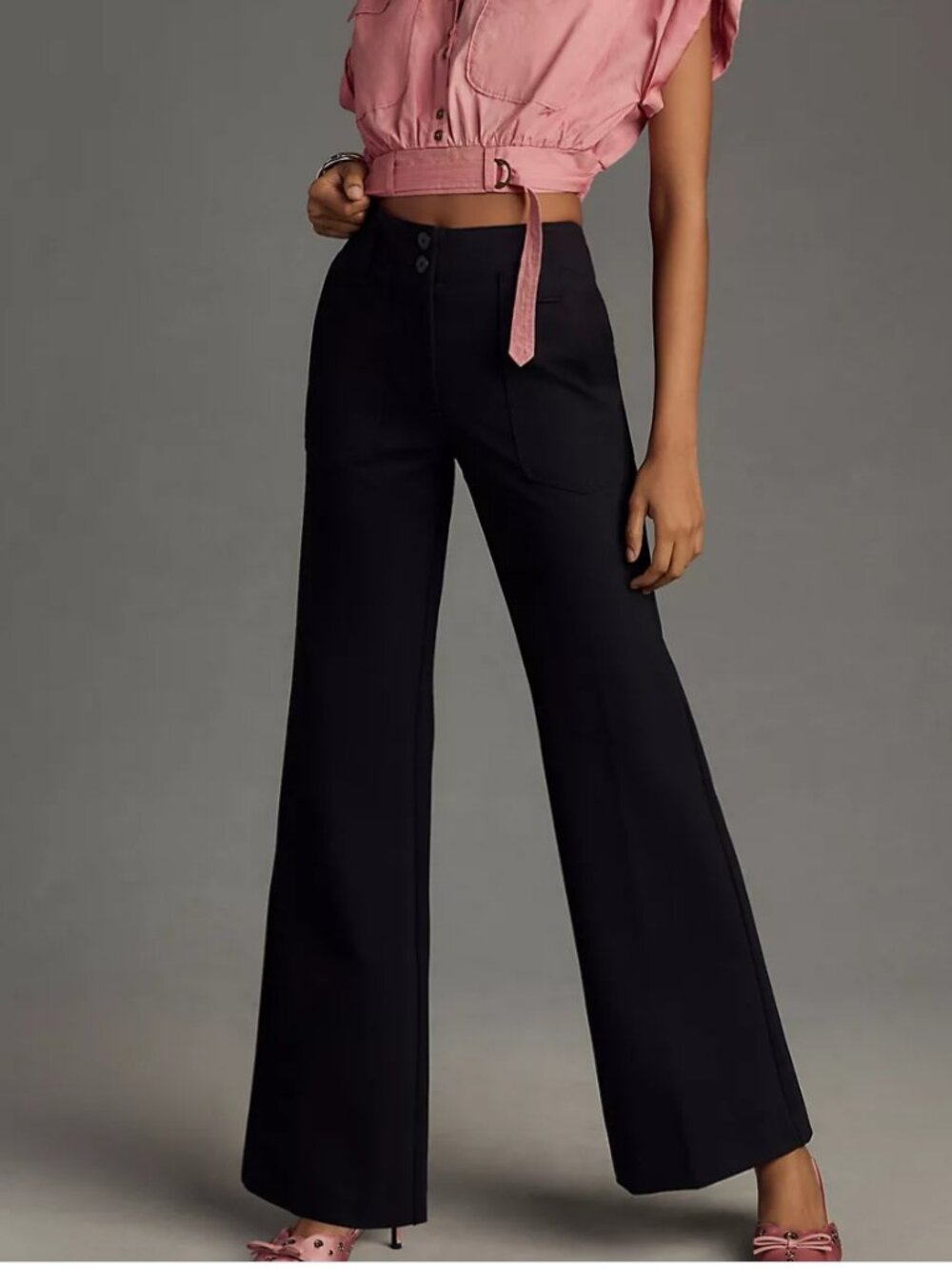 Anthropologie Maeve Naomi Ponte Wide Leg Flare Pants Black SIZE US 4